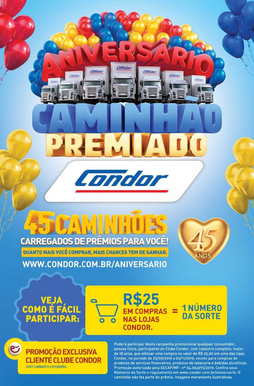 Condor sorteia 45 caminhões de prêmios ao celebrar 45 anos de história