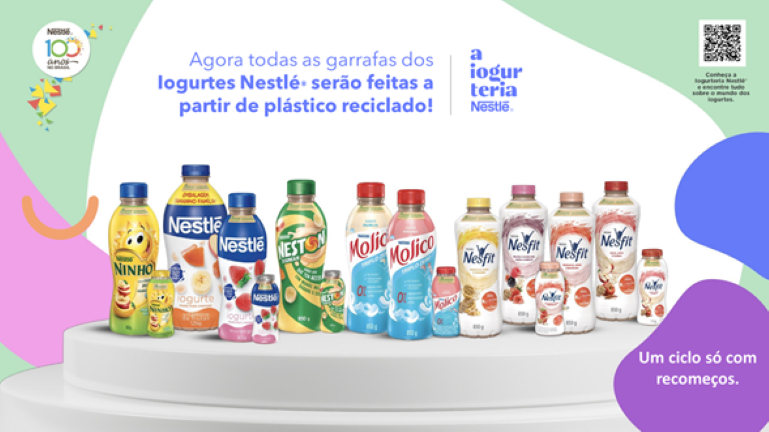 Iogurteria Nestlé será a pioneira em ter todas as suas garrafas de iogurtes feitas de plástico reciclado pós-consumo
